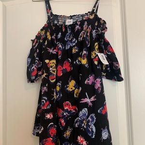 XL girls off the shoulder black butterfly print blouse